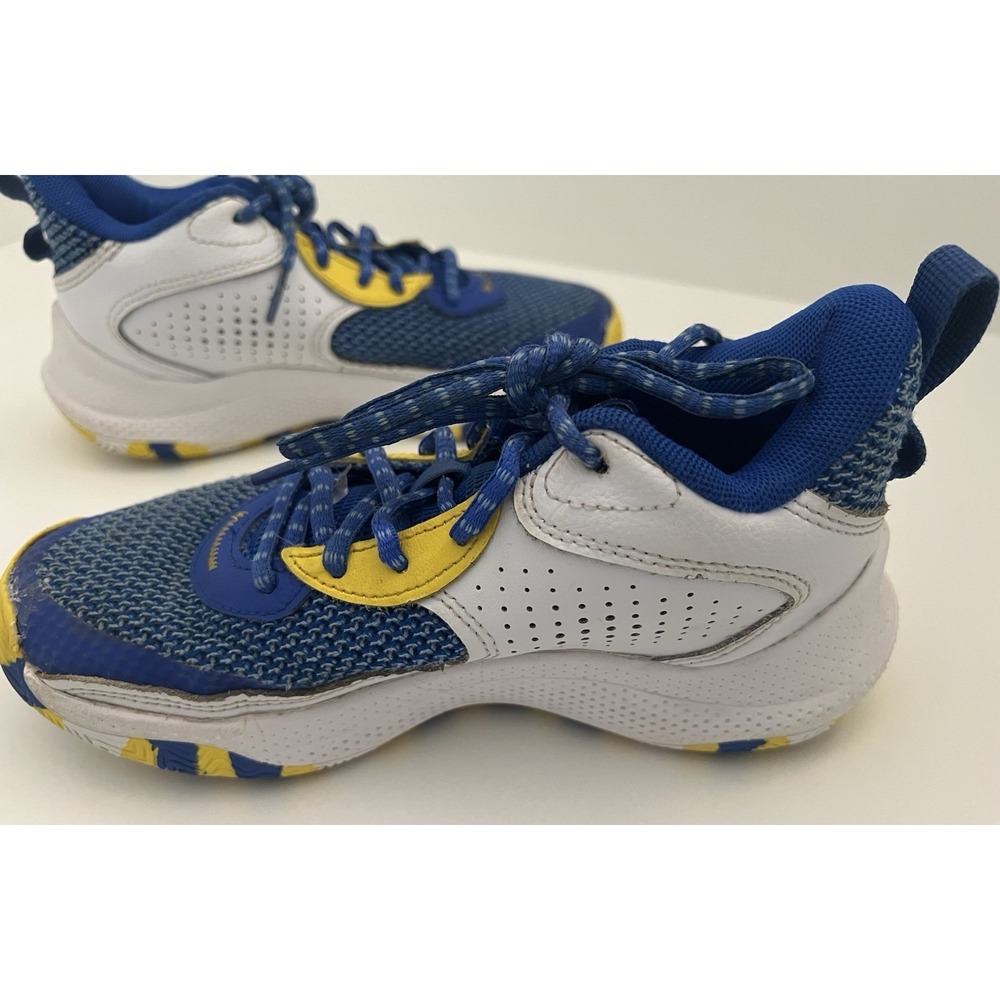Under Armour Curry Kids Basketball Shoes Blue Yellow White 3027627-400 Size 3.5Y - Picture 7 of 9
